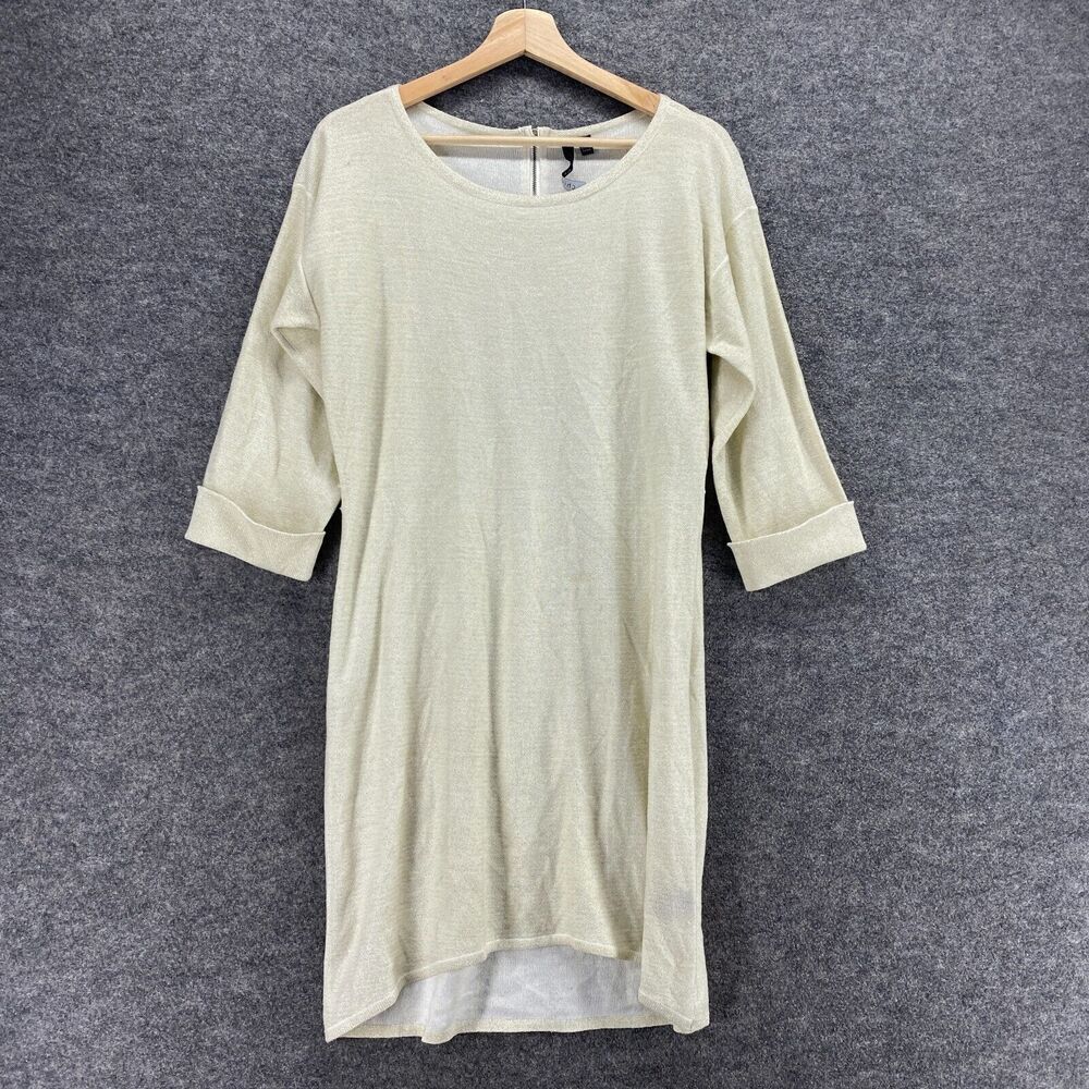 Chiasso Sweater Dress Women S Small Beige Zipper Short 3/4 Sleeve Casual Solid
